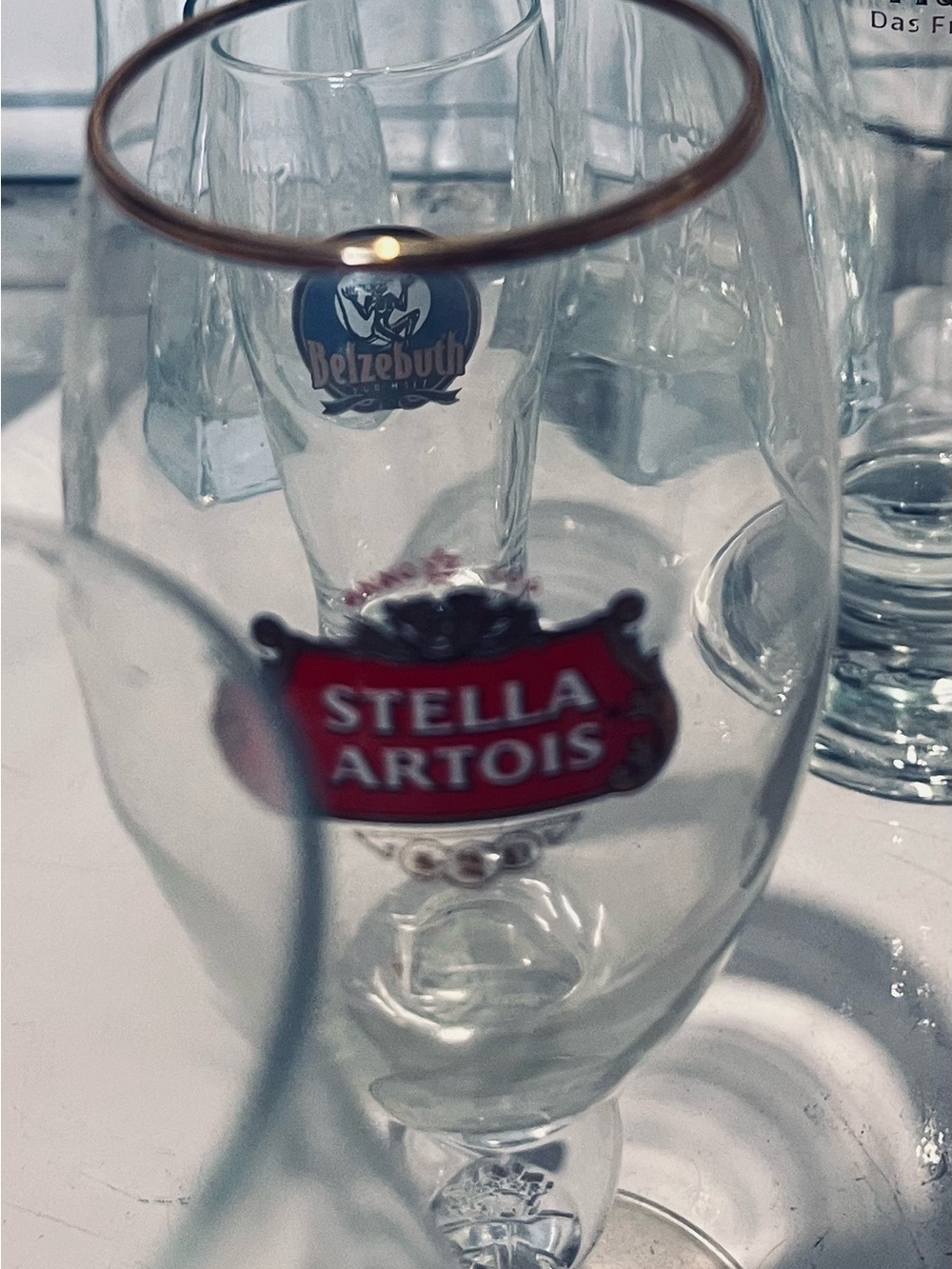 Stella Artois Glass Mug with Gold Rim - Clear